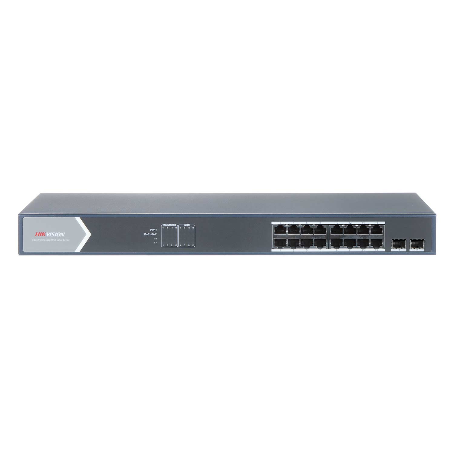 Hub Switch Hikvision DS-3E1518P-SI 16 Portas Gigabit 16POE 1000Mbps - Preto