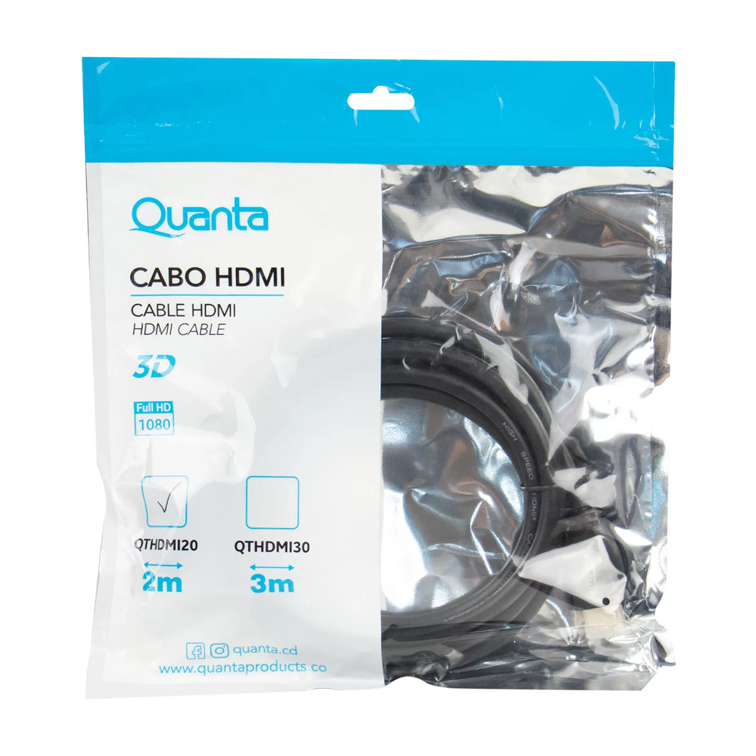 Cabo HDMI Quanta QTHDMI20 3D Full-HD / 2 Metros - Preto