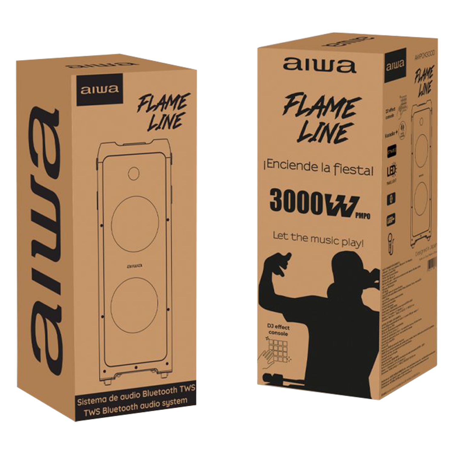 Caixa Karaokê Aiwa Flame Line AW-POK300D 10" 3.000 Watts / Bluetooth / USB / Rádio FM - Preto
