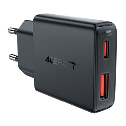 Carregador Acefast A69 30W USB-A USB-C - Preto
