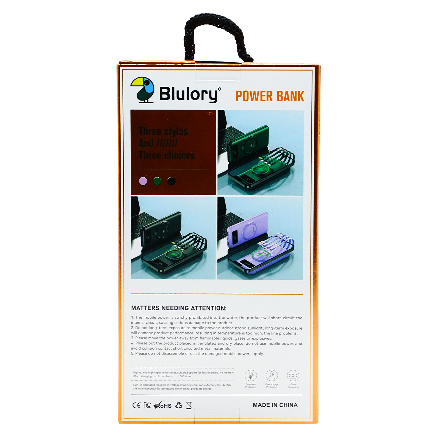 Carregador Blulory Power Bank / Wireless / 2 USB-4 Cabos / 10000MAH - Purple