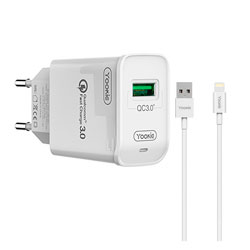 Carregador Yookie KI22 18W + Cabo USB-A/Lightning - Branco
