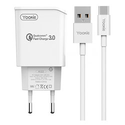 Carregador Yookie KI22 18W + Cabo USB-A/USB-C - Branco