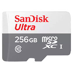 Cartão de Memória Micro SD Sandisk Ultra 256GB / C10 / 100MBS / 2X1 - (SDSQUNR-256G-GN6TA)