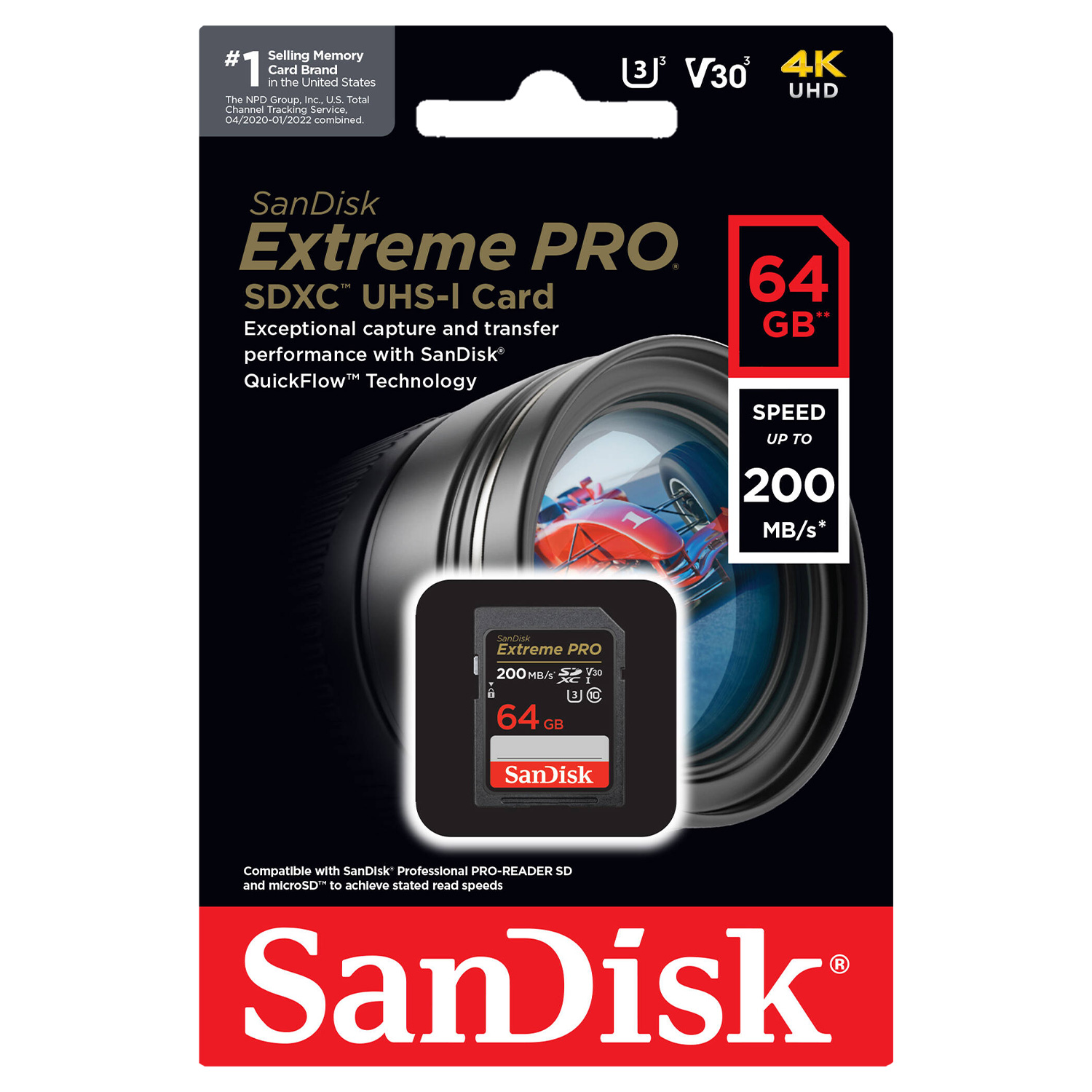 Cartão de Memória Sandisk Extreme Pro 64GB / U3 / 200MBs - (SDSDXXU-064G-GN4IN)

