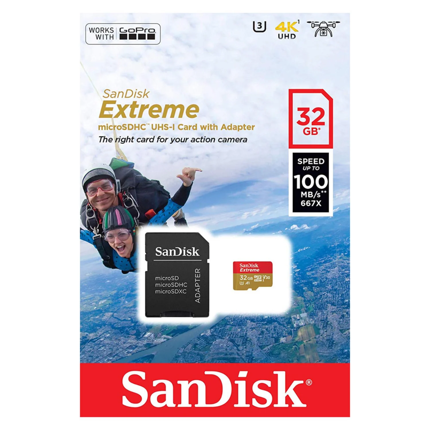 Cartão de Memória Sandisk Micro SD Extreme C10 32GB / 100MB (SDSQXAF-032G-GN6AA)