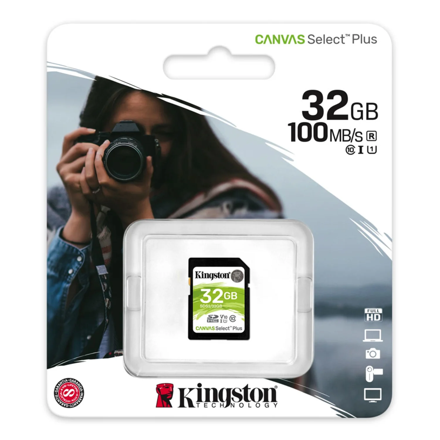 Cartão de memória SD Kingston Canvas Select 32GB / 100MBs / Classe 10 - (SDS2/32GB)