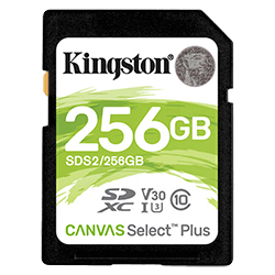 Cartão de Memória SD Kingston Canvas Select Plus 256GB 100MBs - SDS2/256GB