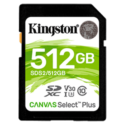 Cartão de Memória SD Kingston Canvas Select Plus 512GB 100MBs - SDS2/512GB