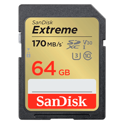 Cartão de Memória SD Sandisk Extreme 64GB / U3 / C10 / 170MBs 4K - (SDSDXV2-064G-GNCIN)
