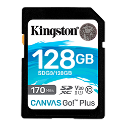 Cartão de Memória SD Kingston C10 Canvas Go! 128GB / 170MBs / Classe U3 V30 - SDG3/128GB