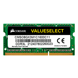 Memoria RAM para Notebook Corsair ValueSelect 8GB / DDR3L / 1600MHz / 1x8GB - (CMSO8GX3M1C1600C11)