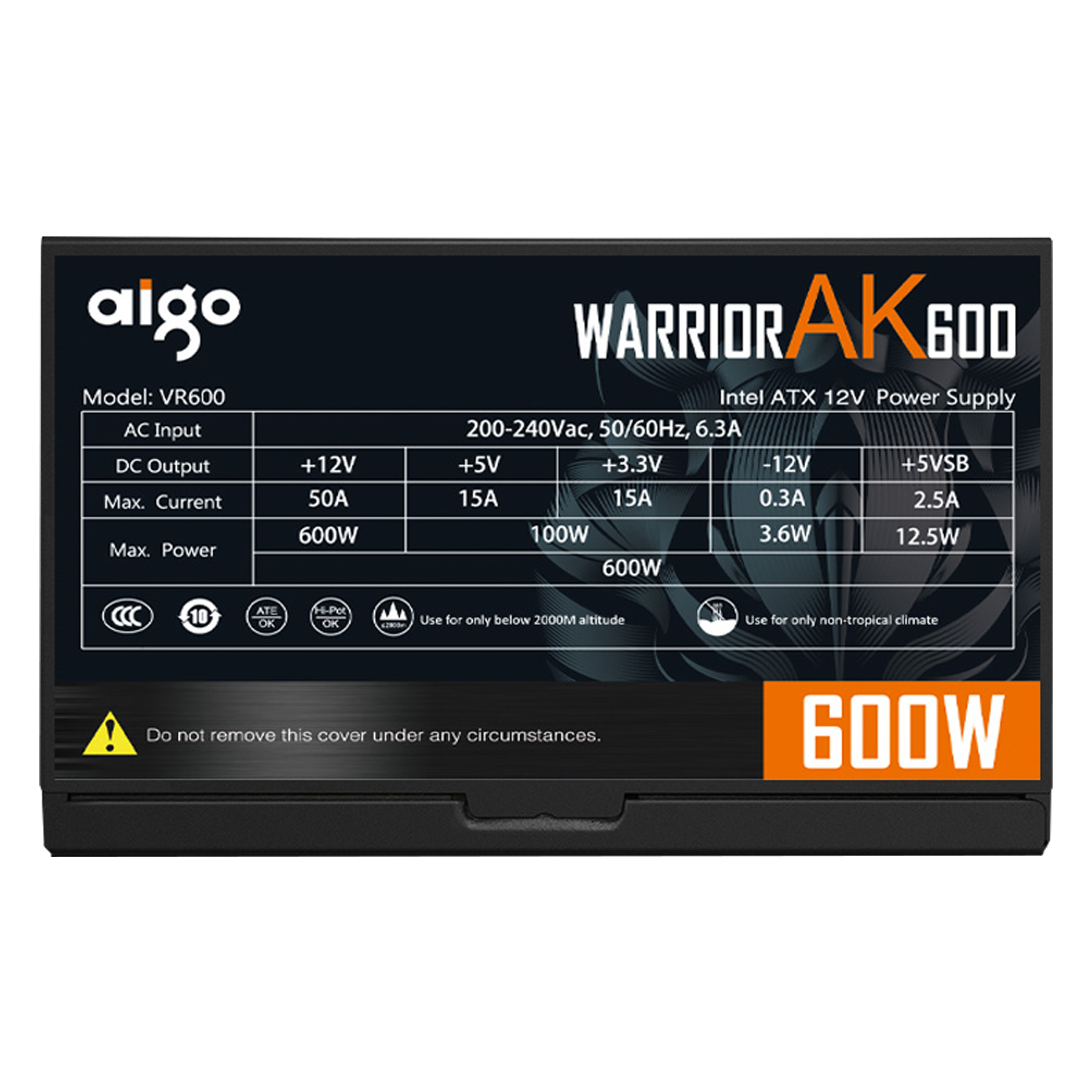 Fonte Aigo Warrior AK600 600W ATX Real PFC Ativo 220V (12 Gen)