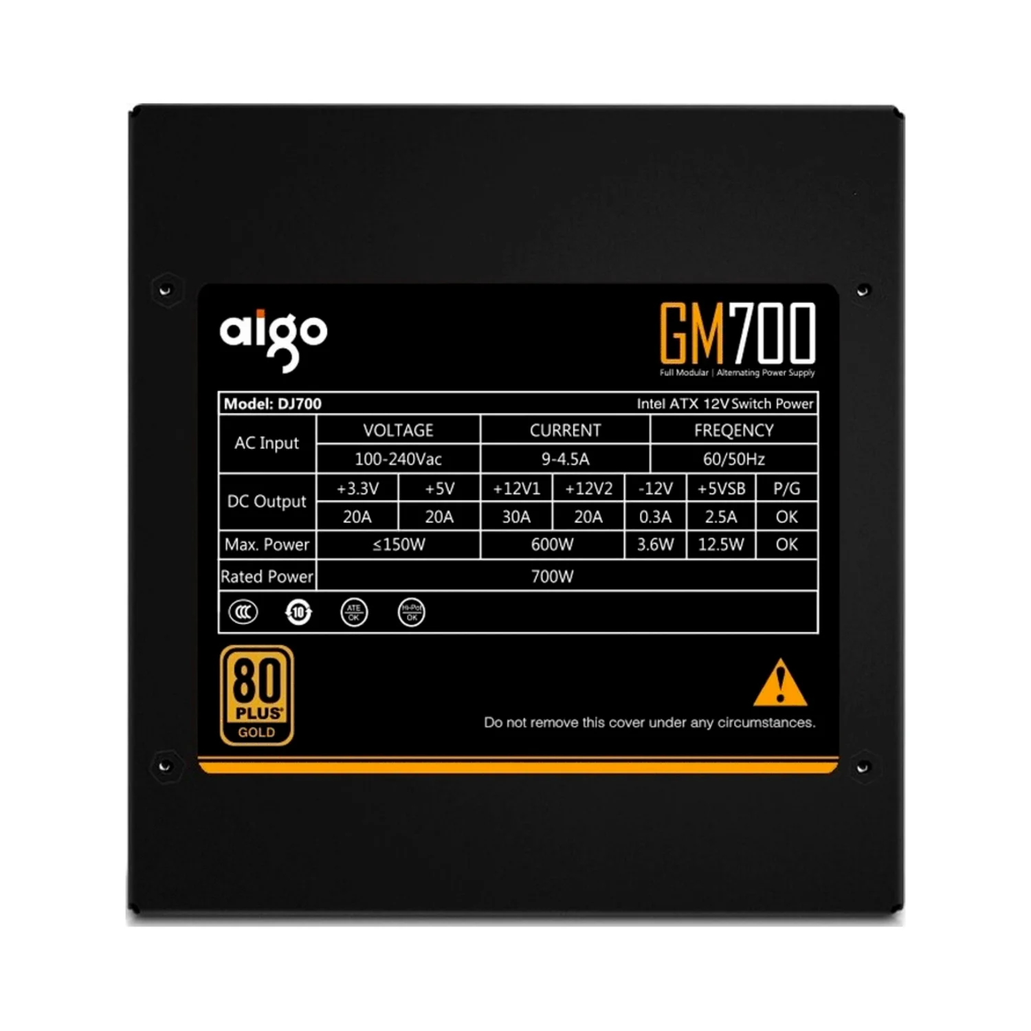 Fonte Aigo GM700 Gaming ATX / 700W / 80 Plus Gold / Full Modular