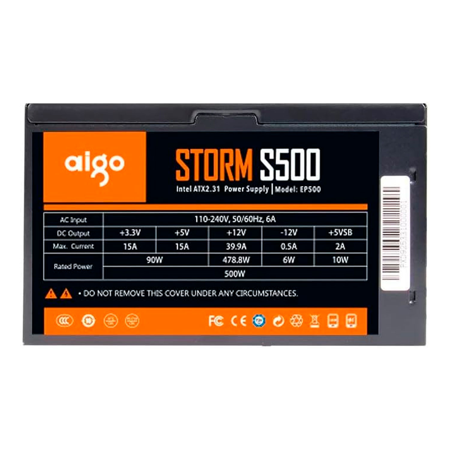 Fonte Aigo Storm S500 ATX 500W 80 Plus White 110~220V