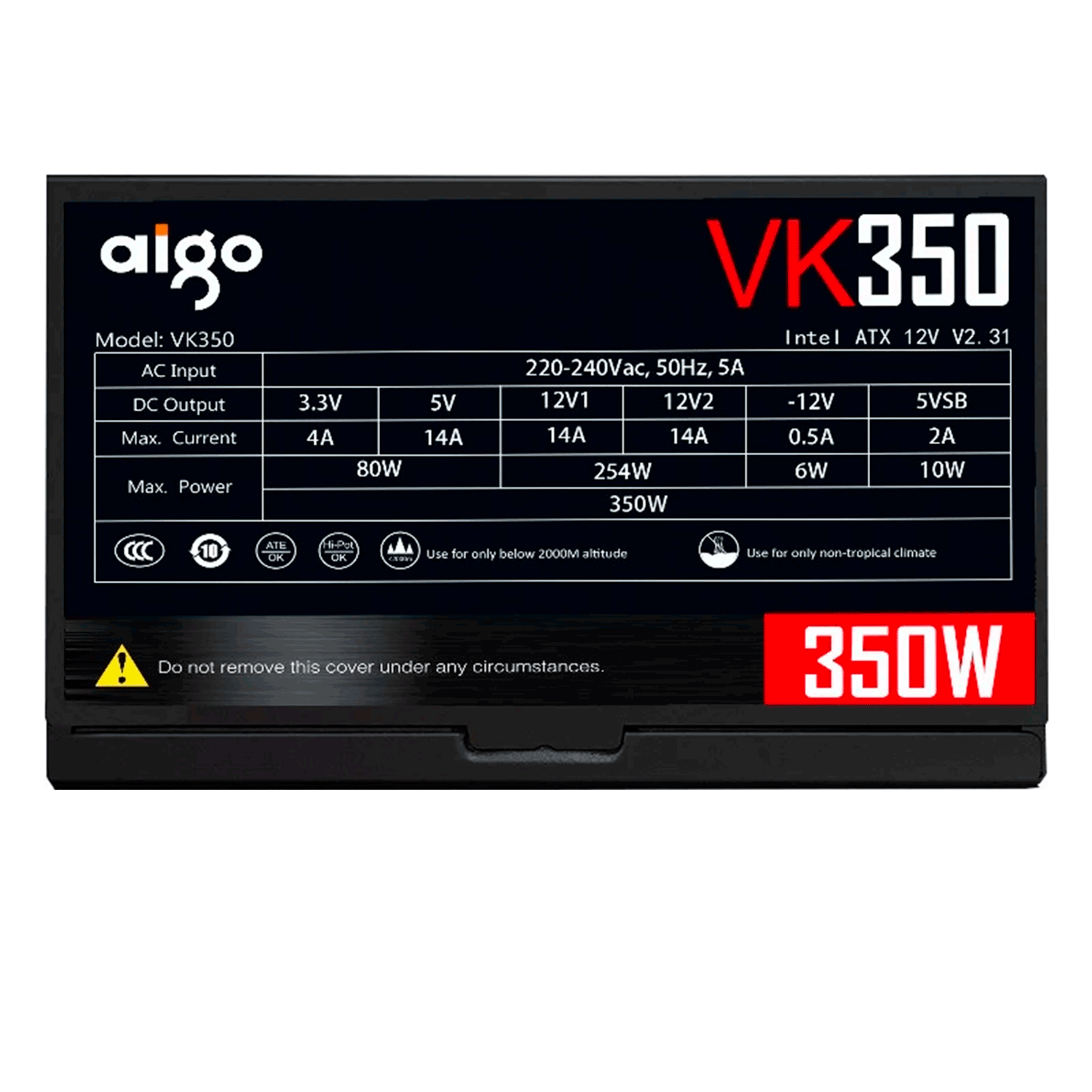 Fonte Aigo VK350 ATX 350W Real 220V - Preto