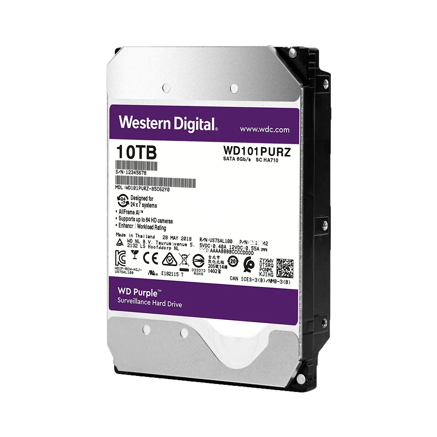 HD Western Digital Purple 10TB / Sata III / 3.5 / 256MB / 7200RPM - (WD101PURP)