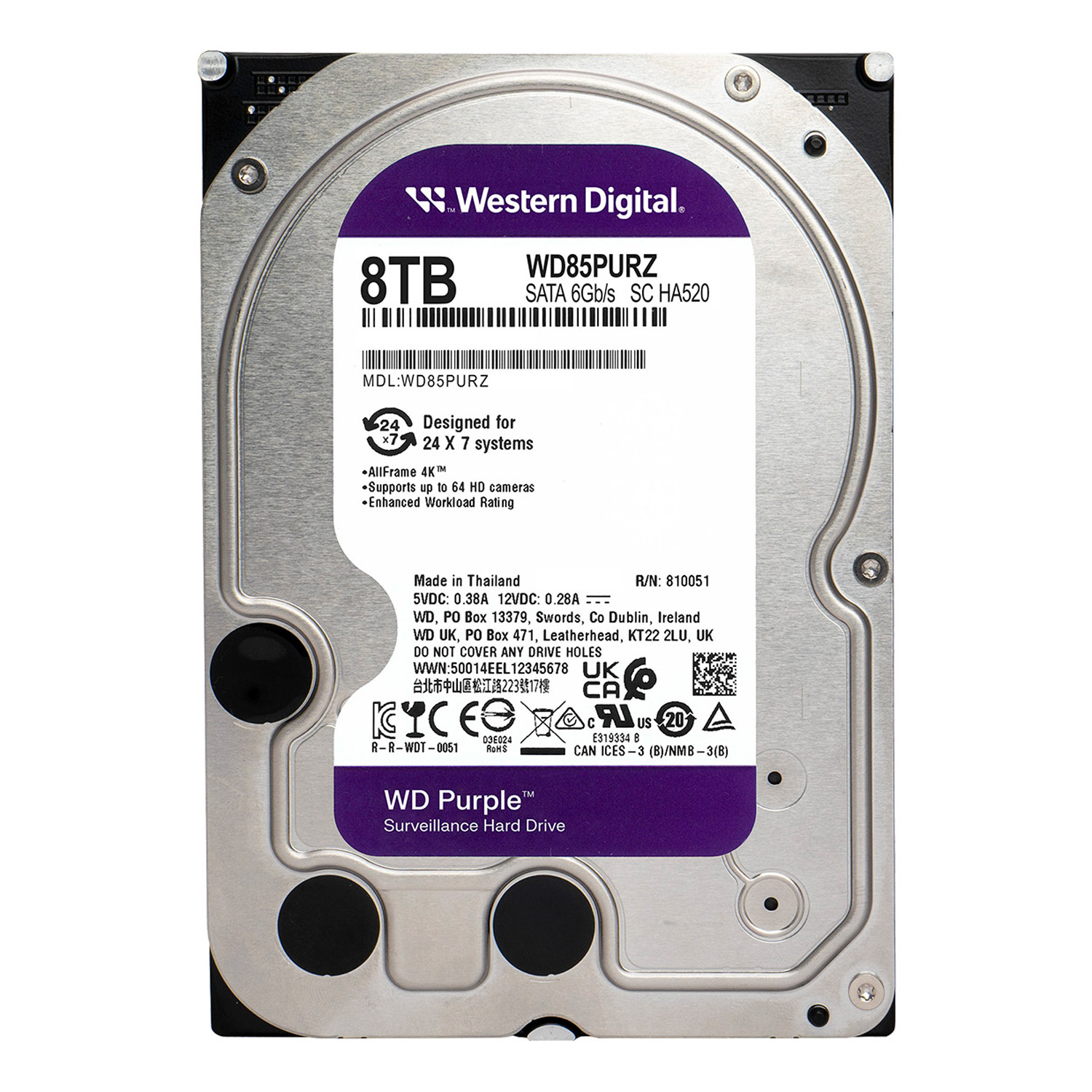 HD Western Digital WD Purple Surveillance 3.5" 8TB SATA 3 5640RPM - WD85PURZ