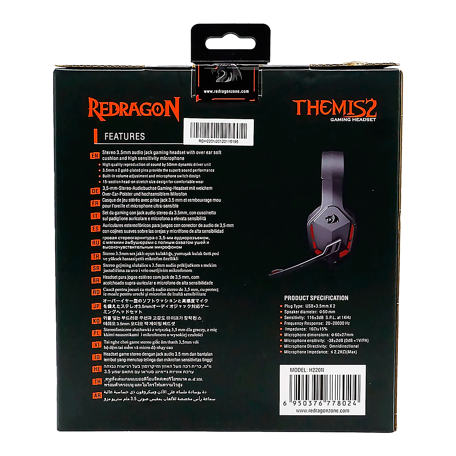 Headset Gamer Redragon H220N Themis P2 com Adaptador 3.5mm - Preto / Vermelho
