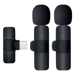 Microfone Lapela Sem Fio para Smartphone Yookie YE13 USB-C - Preto (2 Microfones)