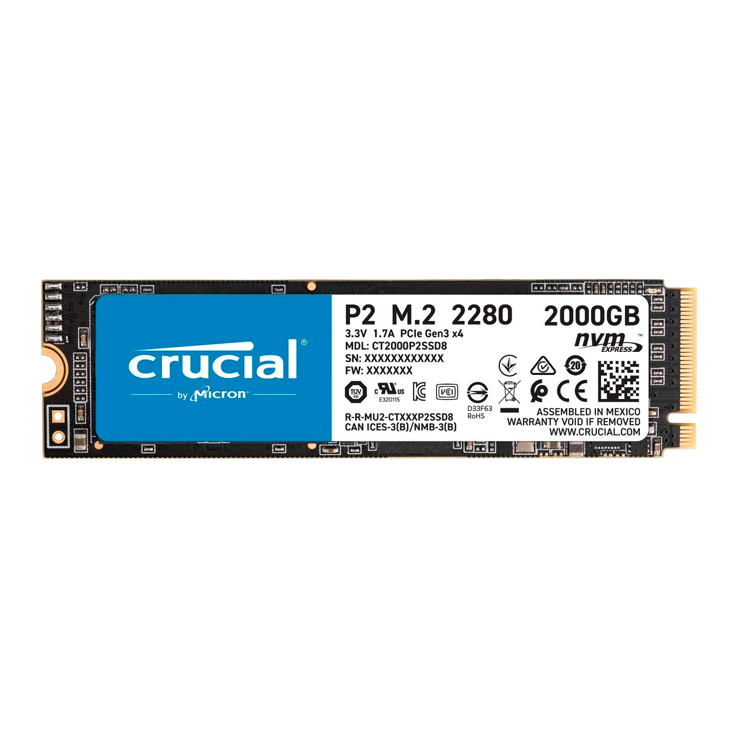 HD SSD Crucial P2 2TB 2280 M.2 / NVME - (CT2000P2SSD8)