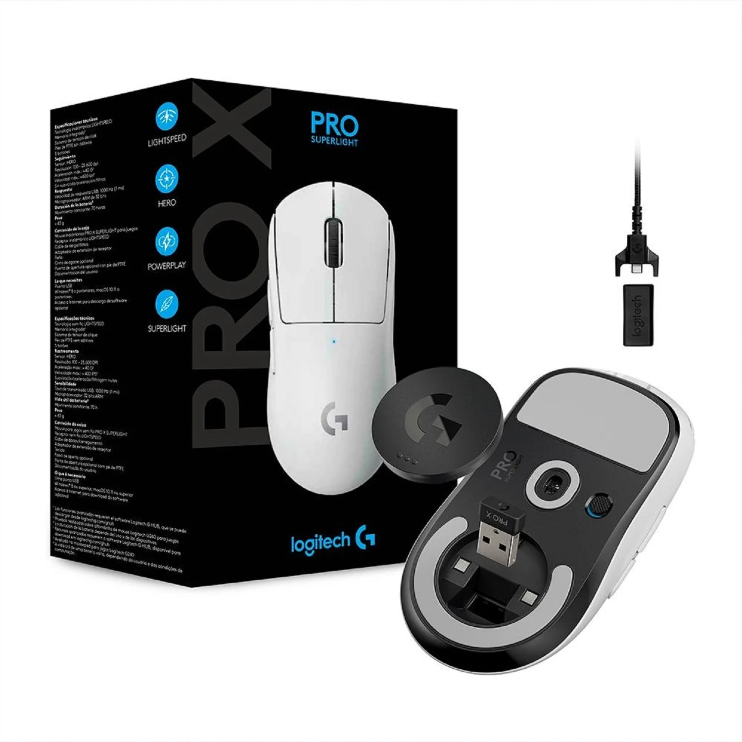 Mouse Gamer Logitech G PRO X SUPERLIGHT / Wireless / 25000DPI / 5 Botões Programáveis - Branco (910-005940)