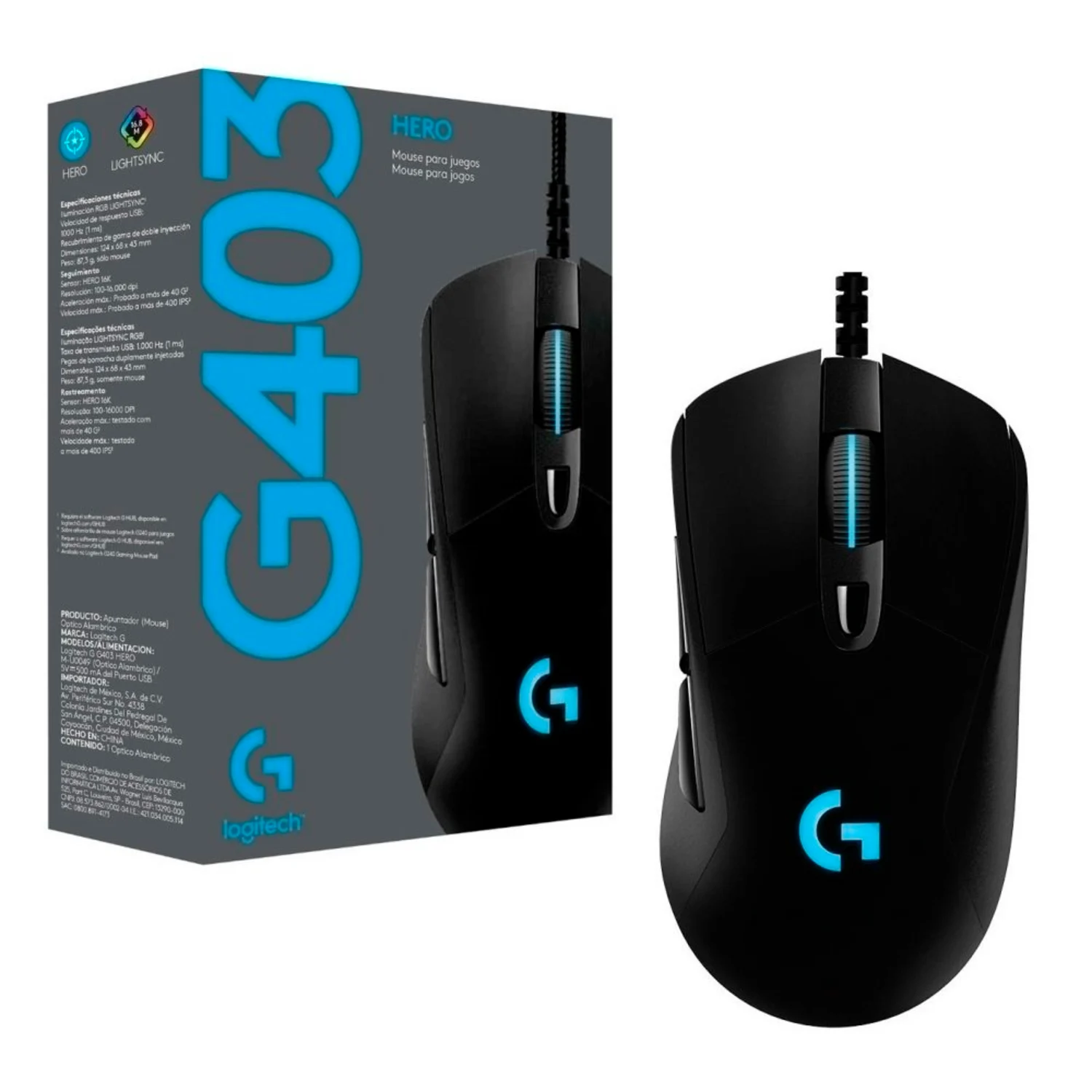 Mouse Gamer Logitech G403 Hero Gaming / 16000 DPI - Preto (910-005631)