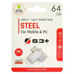 Pendrive 64GB S3+ Steel / USB 3.1 / USB-C - Prata (S3PD3104064AL-R)