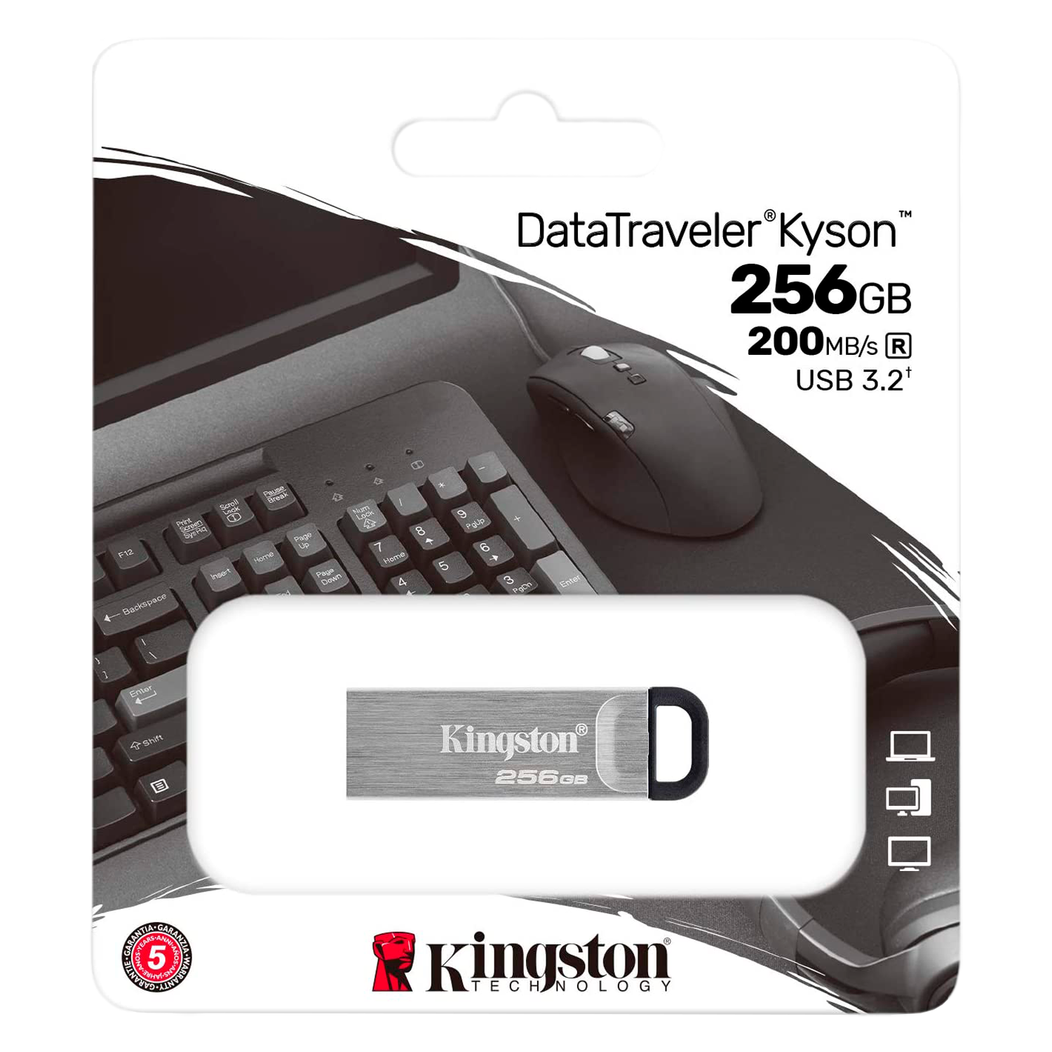 Pendrive Kingston 256GB USB 3.2 Data Traveler Kyson - Silver (DTKN/256GB)