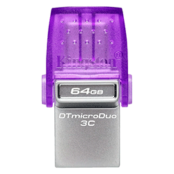 Pendrive Kingston Data Traveler MicroDuo 3C 64GB / USB-A 3.2 / Tipo-C - Roxo