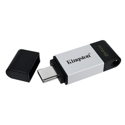 Pendrive Kingston DT80 64GB TYPE-C USB 3.2 - Preto / Prata