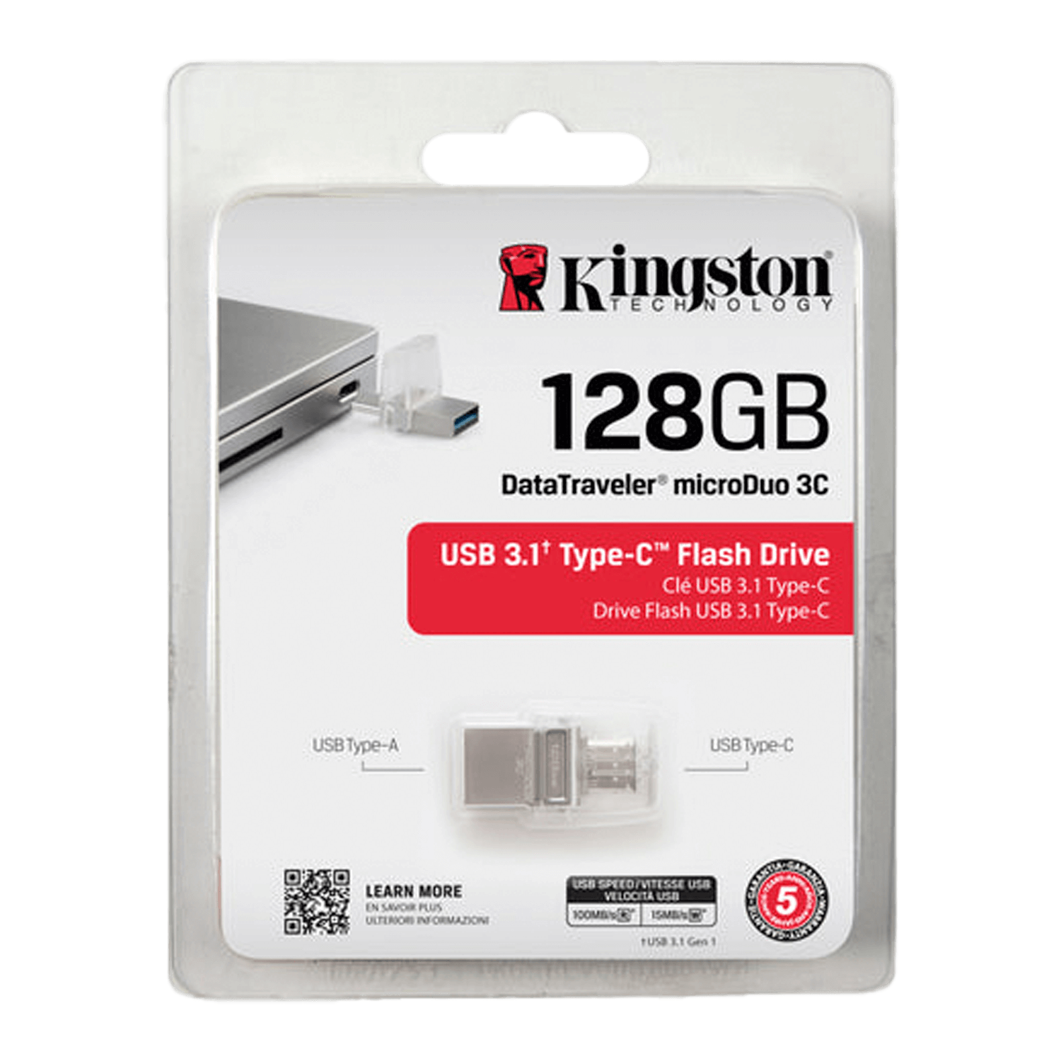 Pendrive Kingston DTDUO3C/128 / 128GB / USB-C - Prata