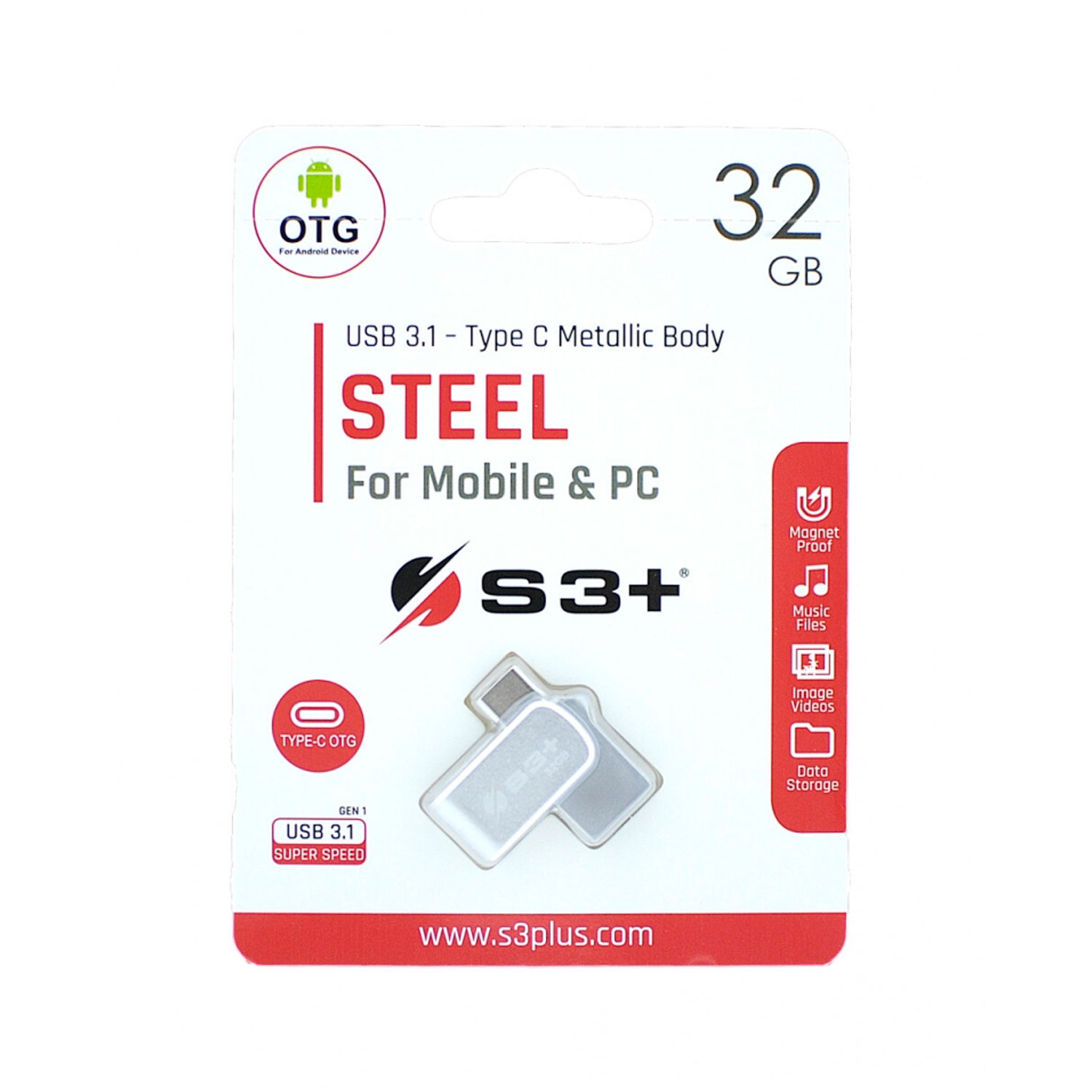 Pendrive S3+ Steel 32GB USB / USB-C - Prata (S3PD3104032AL-R)