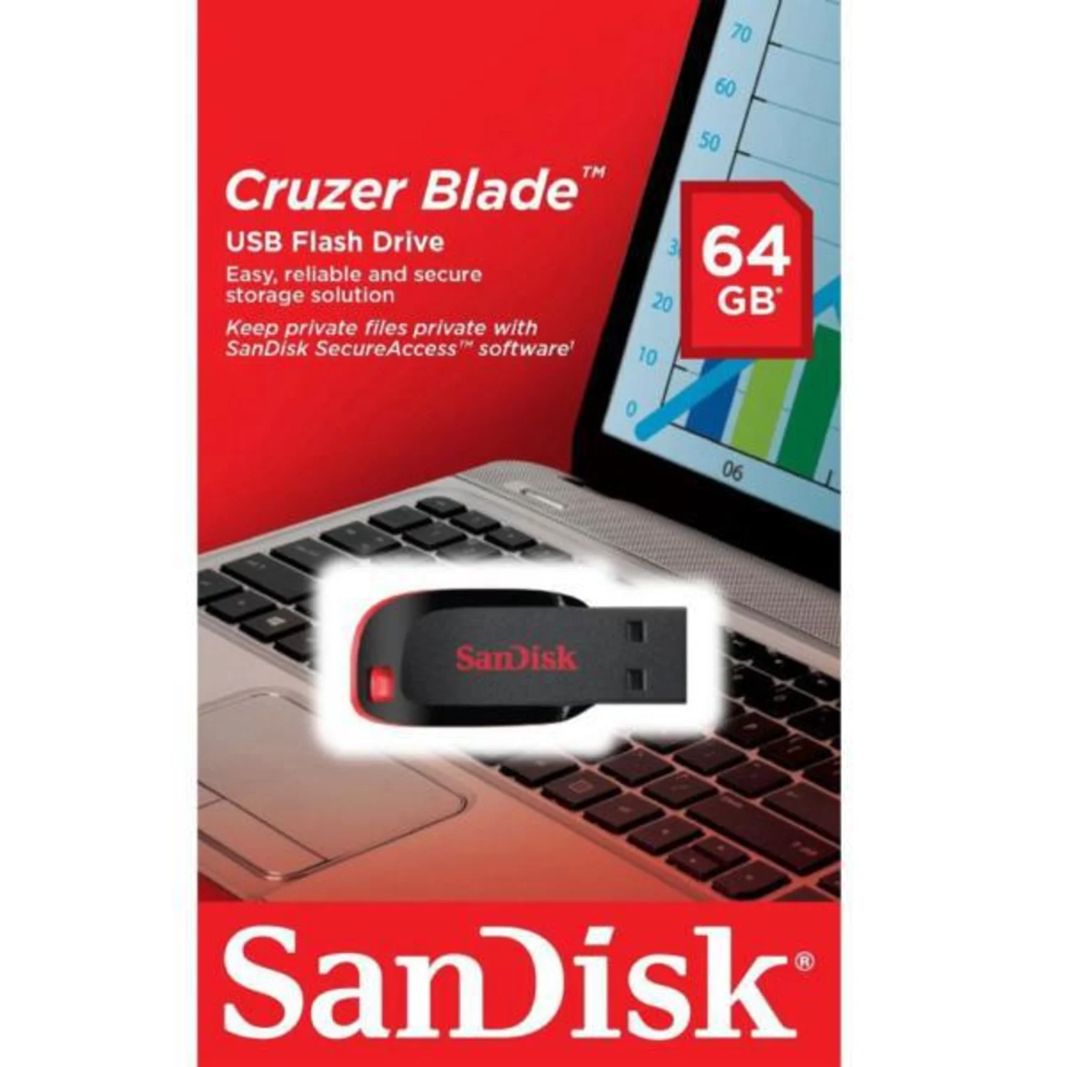 Pendrive Sandisk Z50 Cruzer Blade 64GB / USB 2.0 - Preto (SDCZ50-064G-B35)