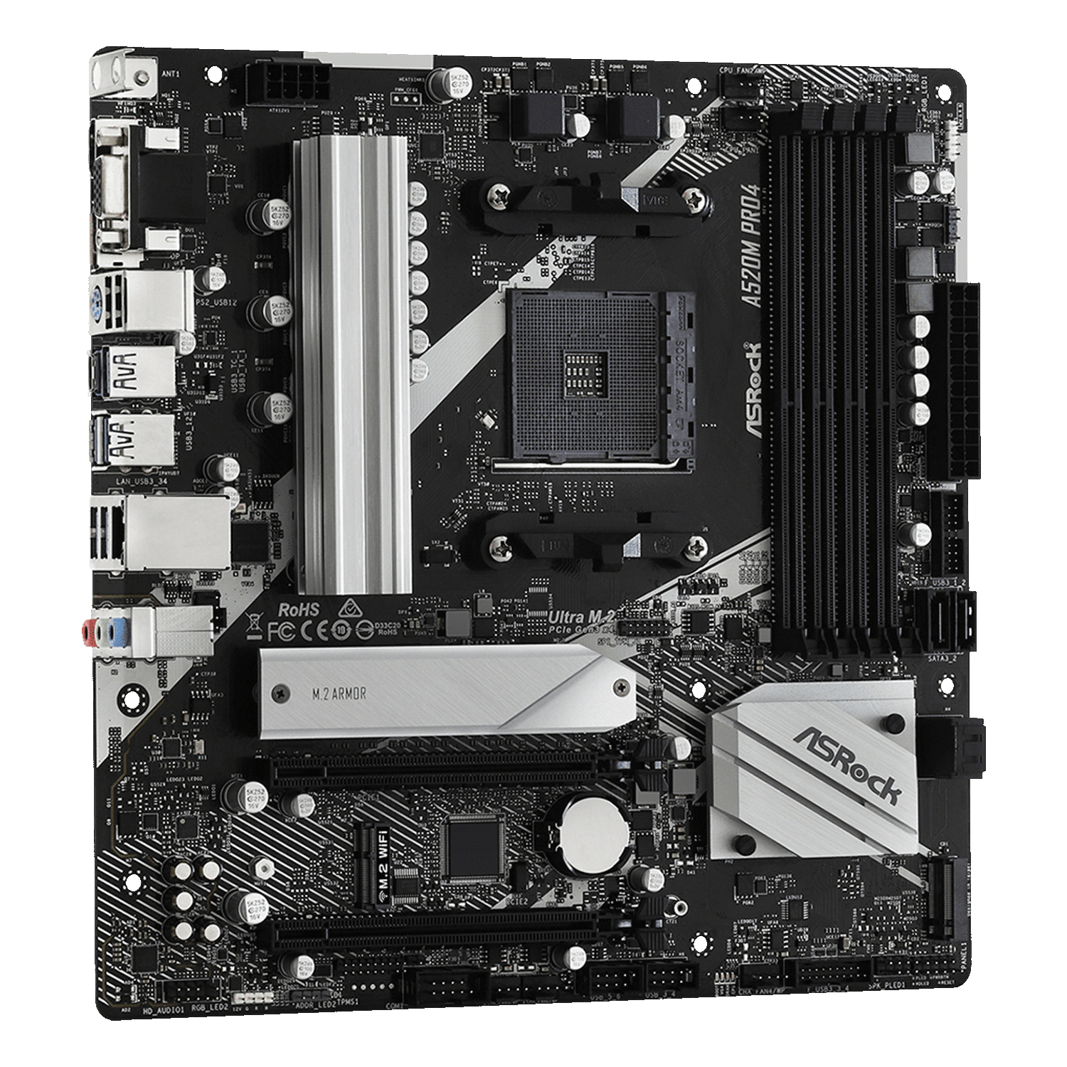 Placa Mãe ASRock A520M Pro4 / Socket AM4 / Chipset  AMD A520 / VGA / micro ATX / DDR4
