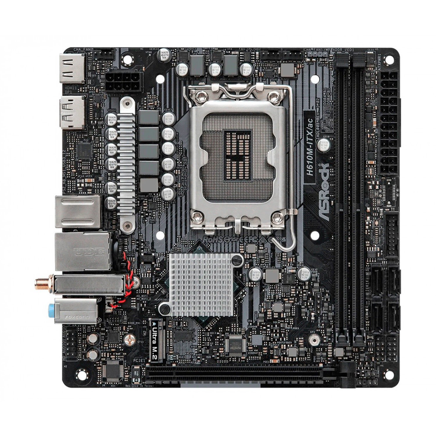 Placa Mãe Asrock H610M-ITX/ac Socket LGA1700 Chipset Intel H610 DDR4 Mini ITX